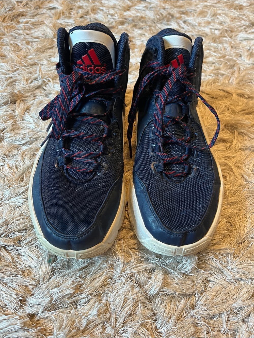 John Wall Adidas Navy Sneakers with Red Logo and Laces